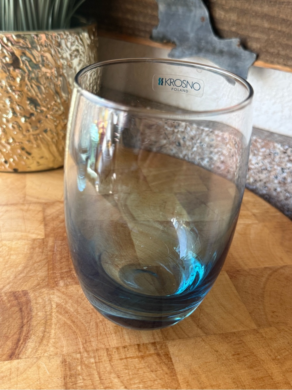 Krosno Blue Glass Stemless Tumbler - Picture 2 of 6